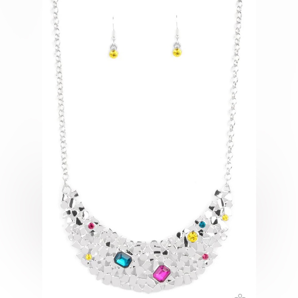 Multicolor Statement Necklace Pink Blue Yellow